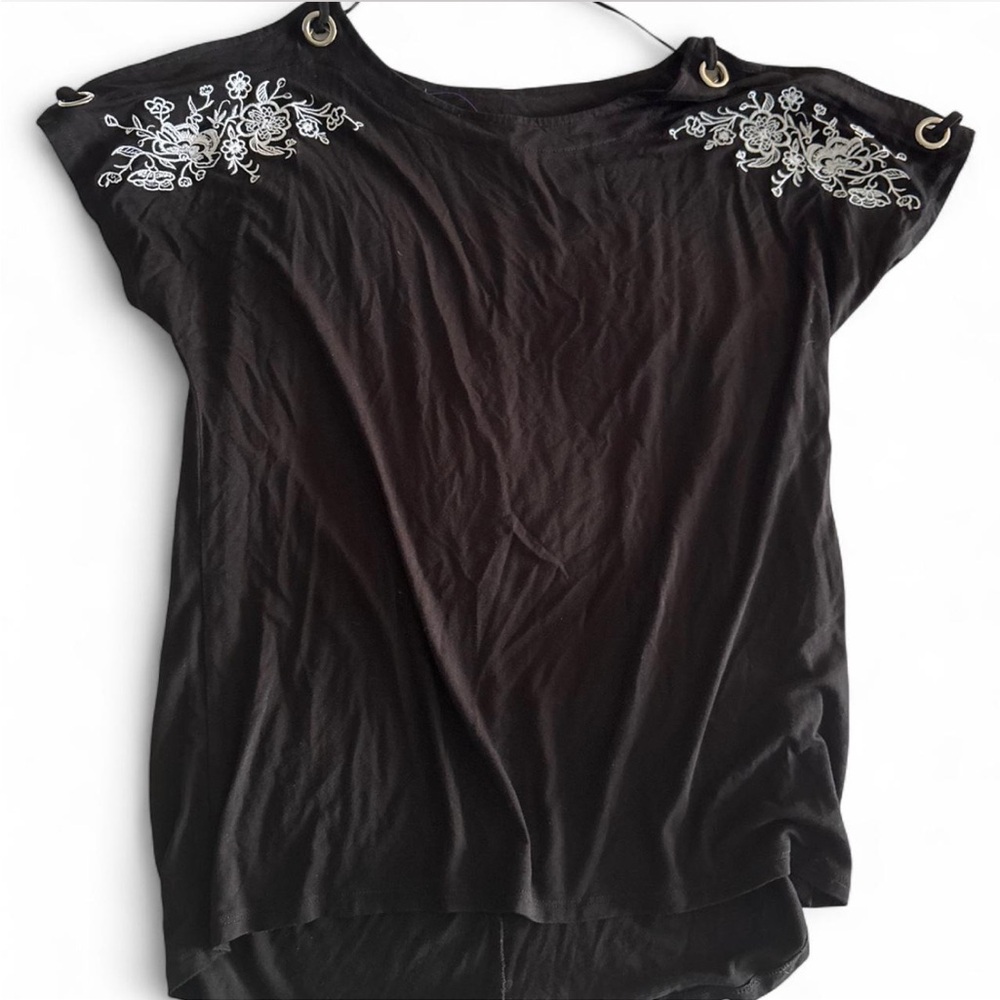 Cable & Gauge Black Embellished Blouse with Silver Details